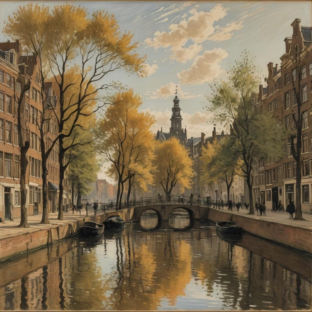 Amsterdam Medieval Canal in Tonalist Style