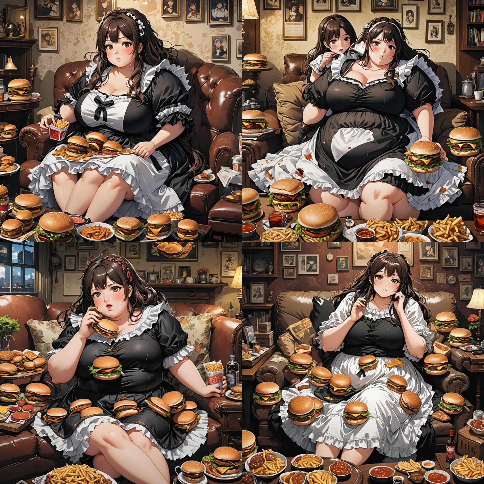 Morbidly Obese Anime Girl Eating Hamburgers