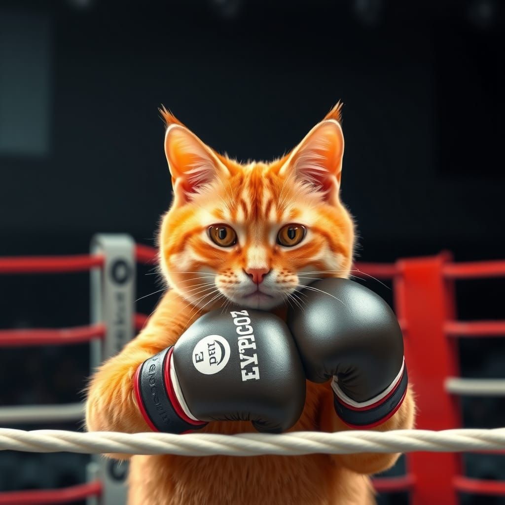 Orange Cat Boxer in Boxing Ring