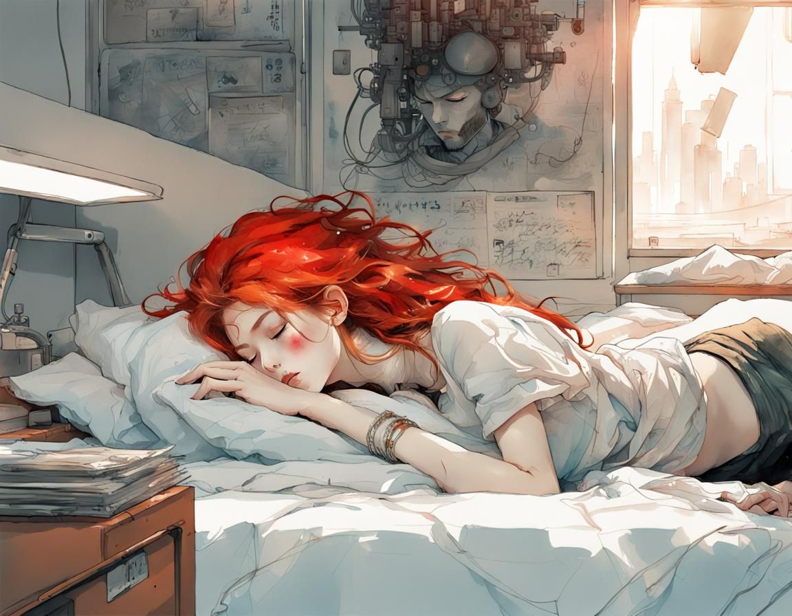 Queen Sleeping in Solarpunk Bedroom as Oil Painting