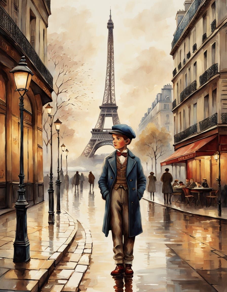 Vintage Illustration of Parisian Street Kid in Poulbot Style