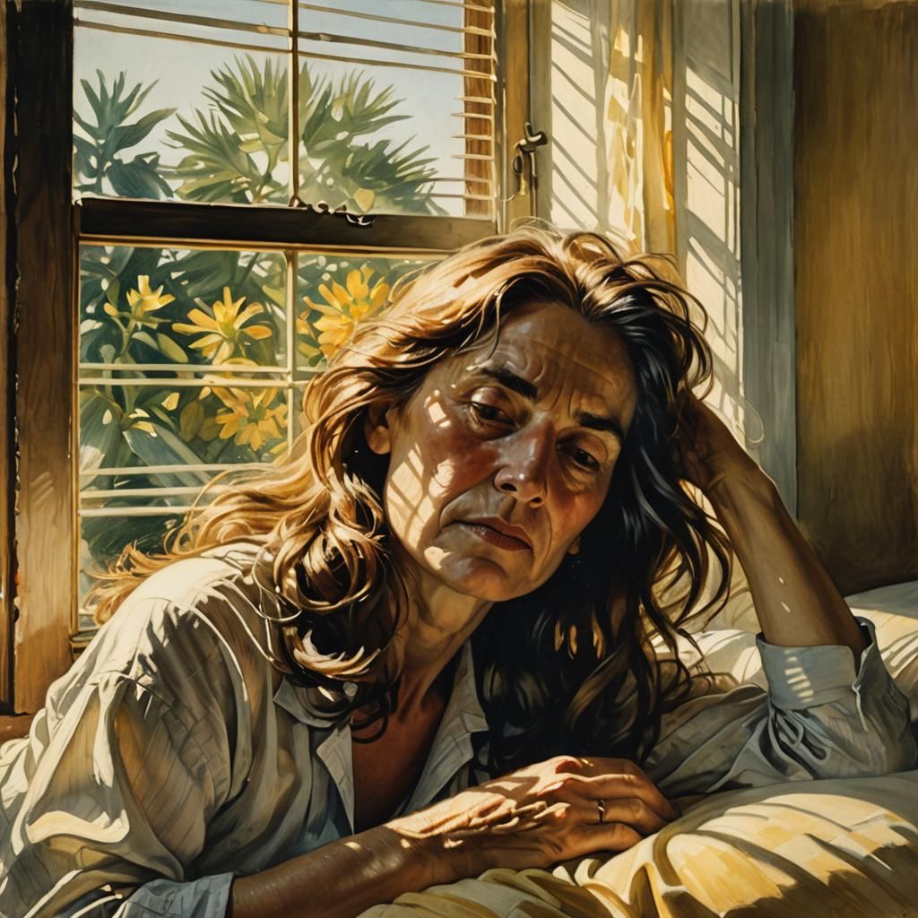 Woman Awakens in Sunlight: Expressionist Portrait