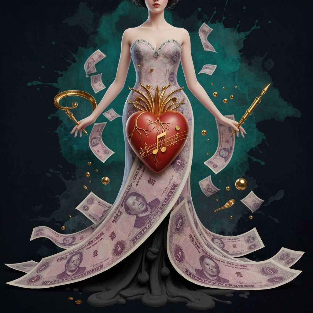 Woman in Chinese Money Dress with Musical Heart