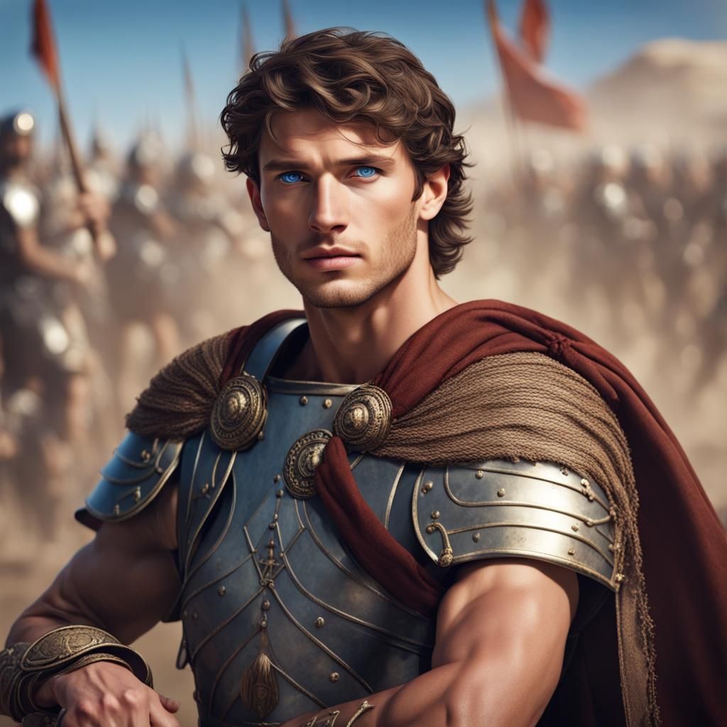 Young Roman General on Battlefield: Photorealistic Rendering