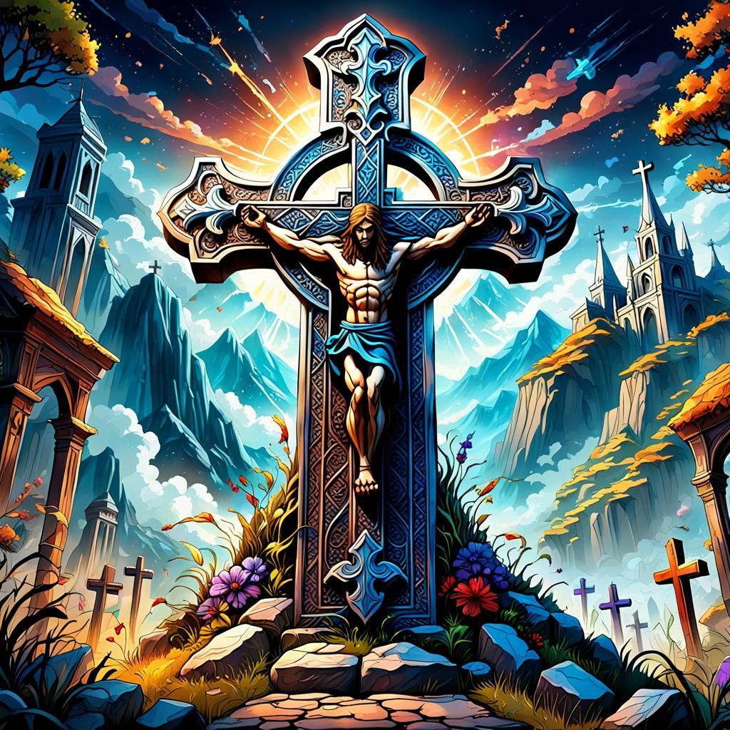 Christian Cross Coloring Page in Detailed Matte Style