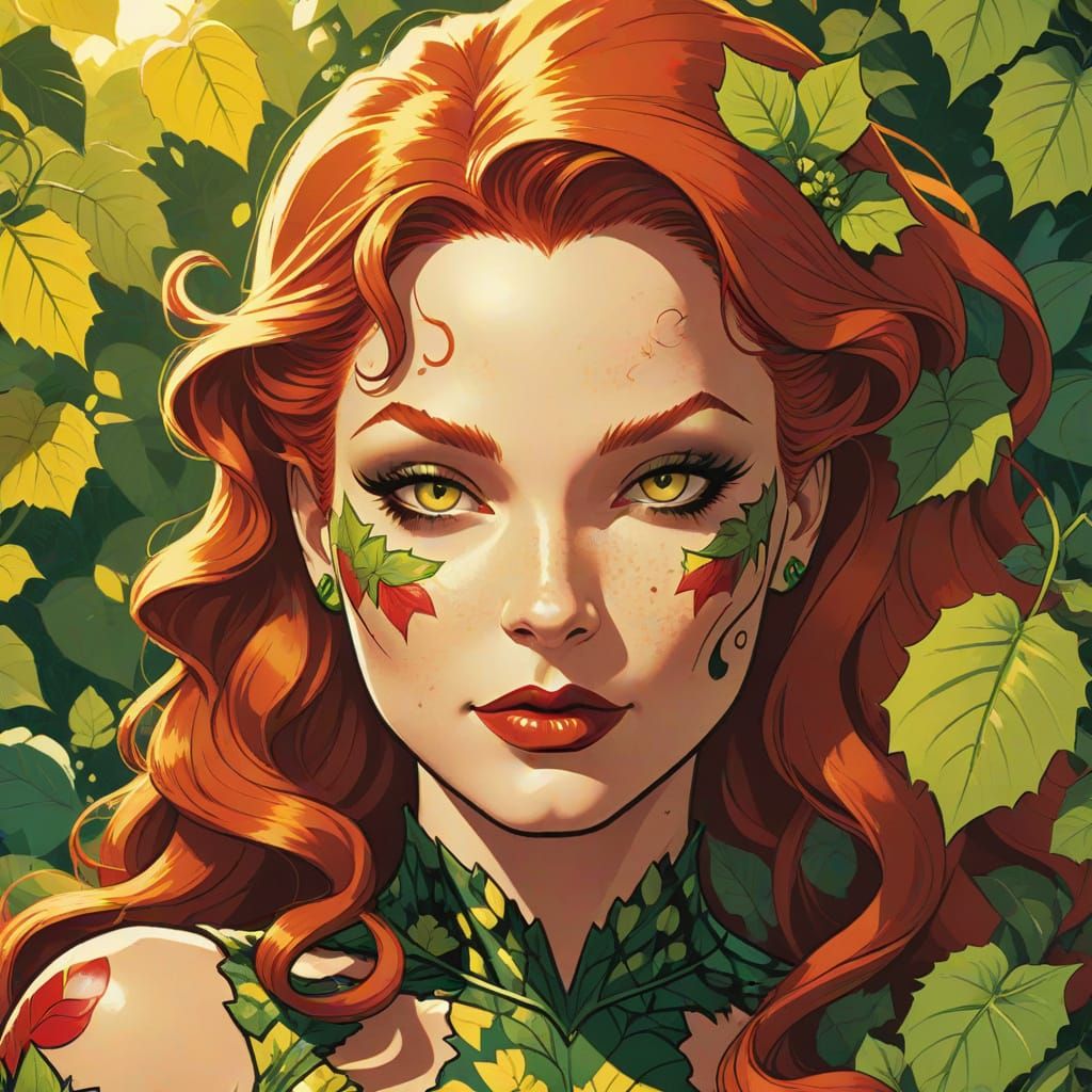Poison Ivy in Lush Garden, Pop Art Comic Style