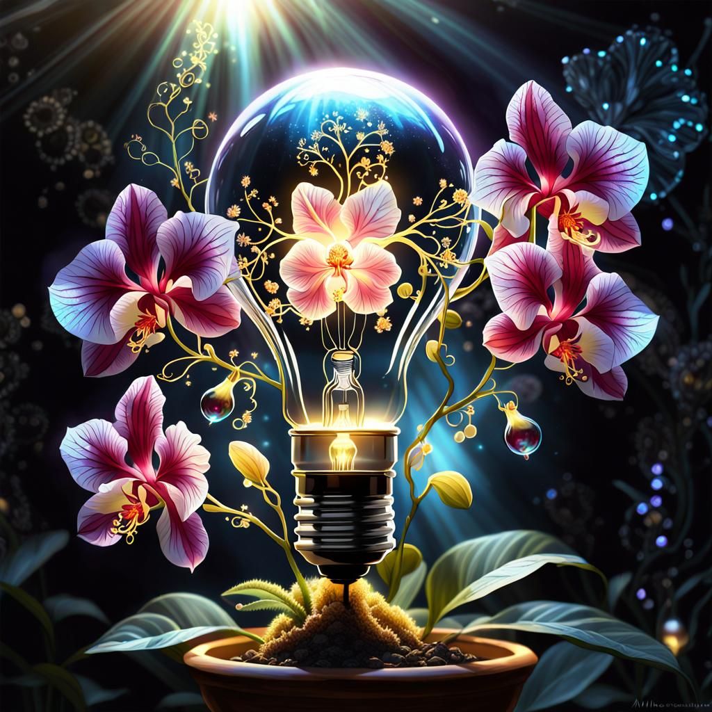 Adorable Alien Holding Glowing Flower Lightbulb