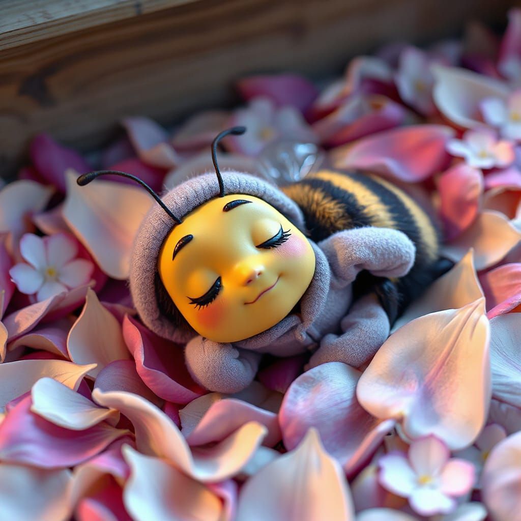 Sleepy Bumblebee in Flower Bed, 3D Render
