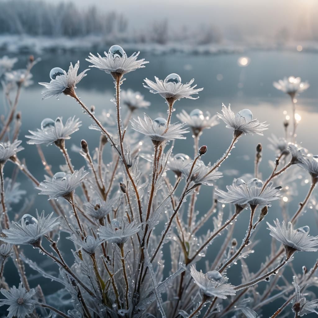 Delicate Ice Flowers Bloom in Surrealism