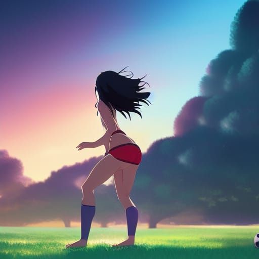 Anime Girl Plays Soccer: Ghibli-Inspired Key Visual