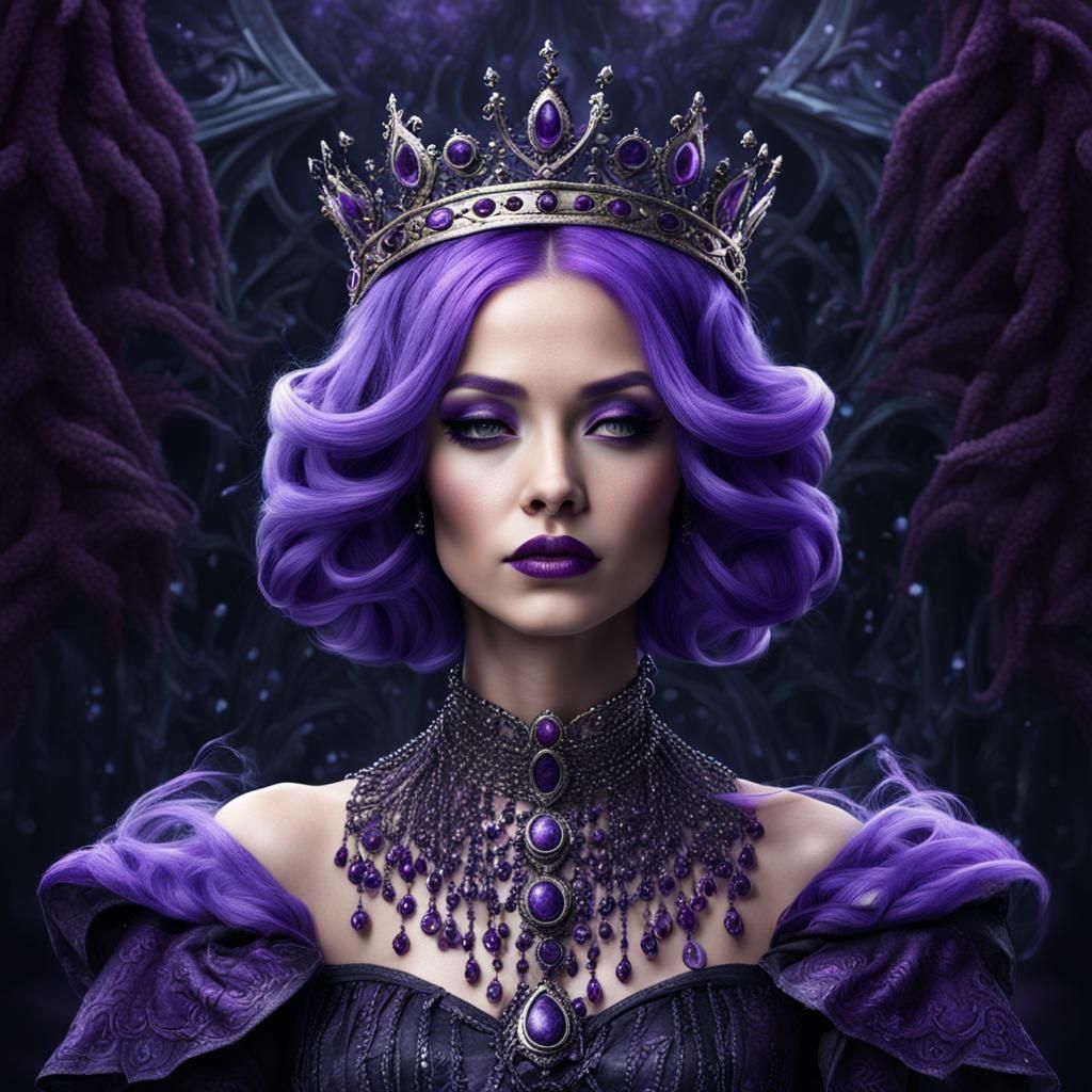 Purple-Haired Queen in Dark Fantasy Setting