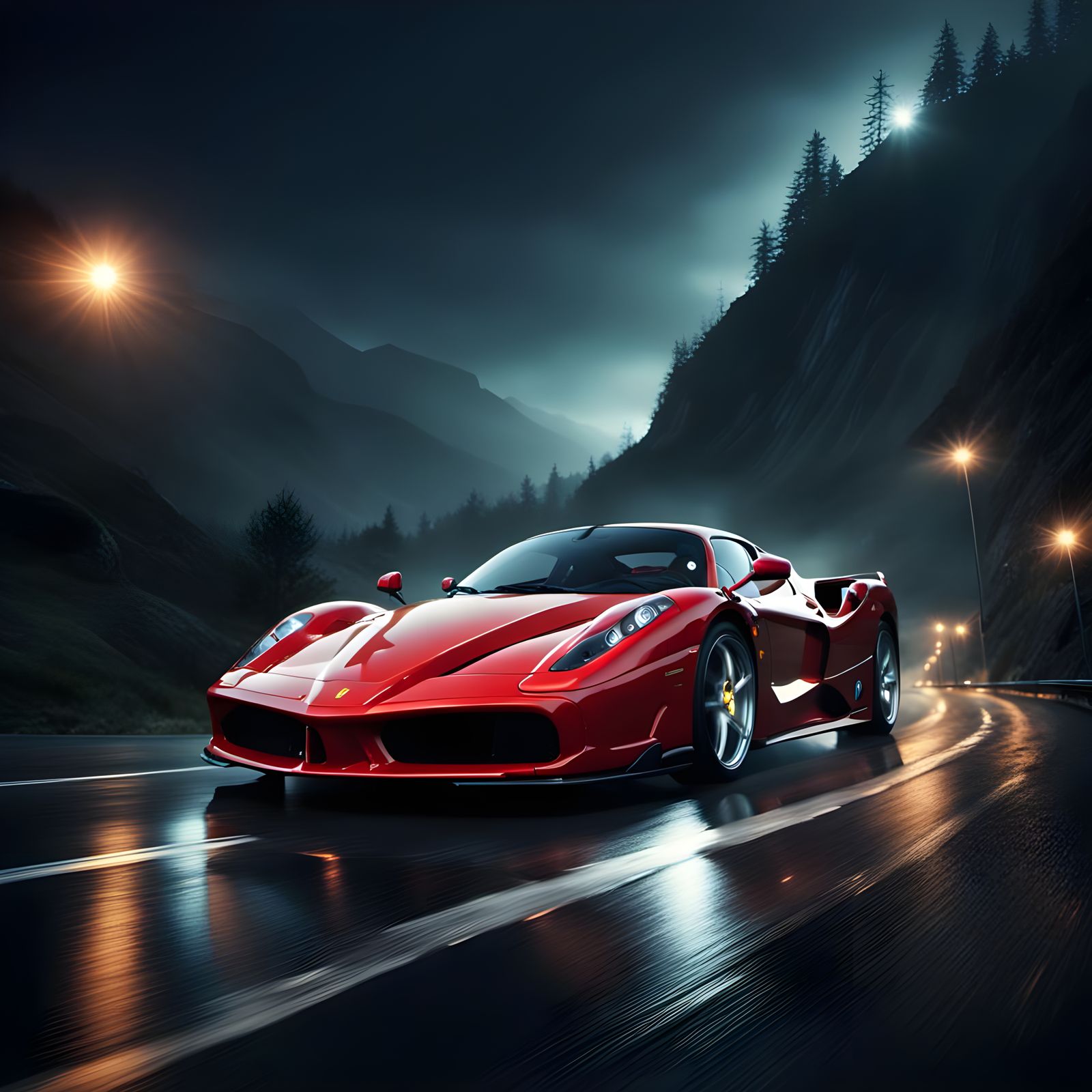 Ferrari Enzo on Highway: Digital Matte Painting