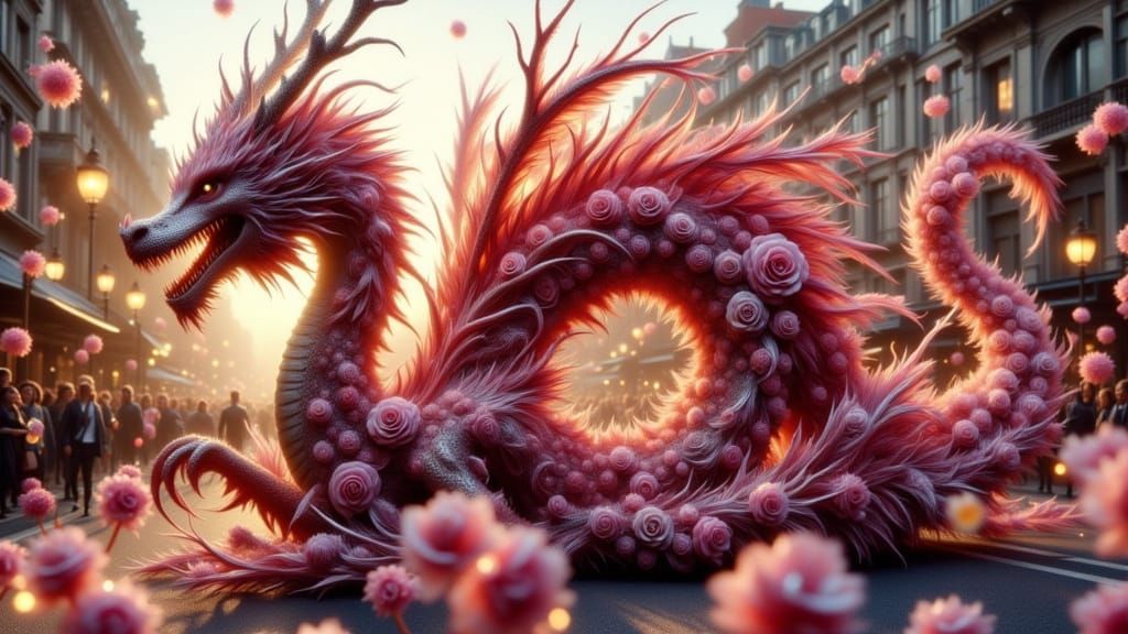 Rose Dragon Parade Float: Hyper-Realistic Digital Art