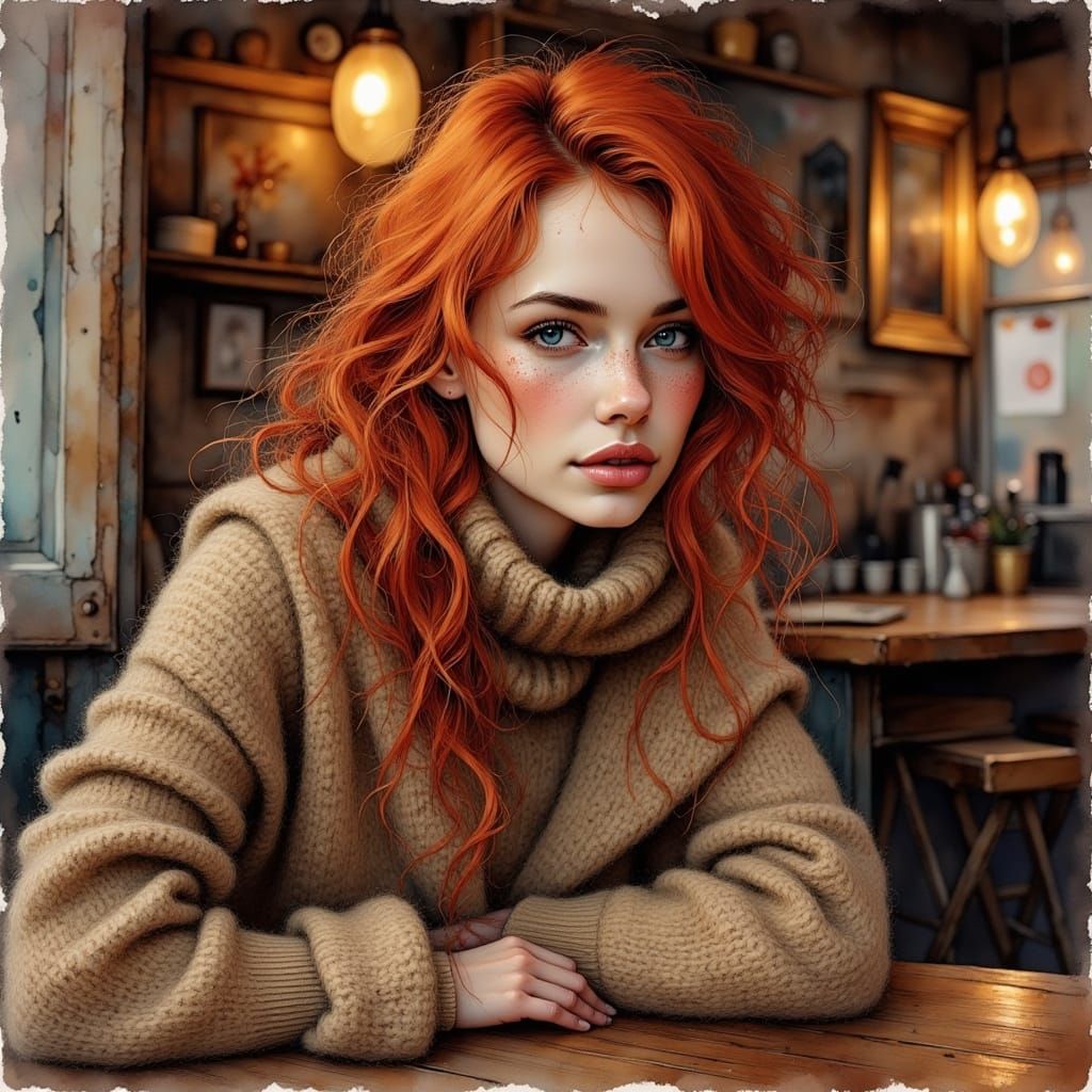 Captivating Ginger-Haired Woman in Cozy Home Setting