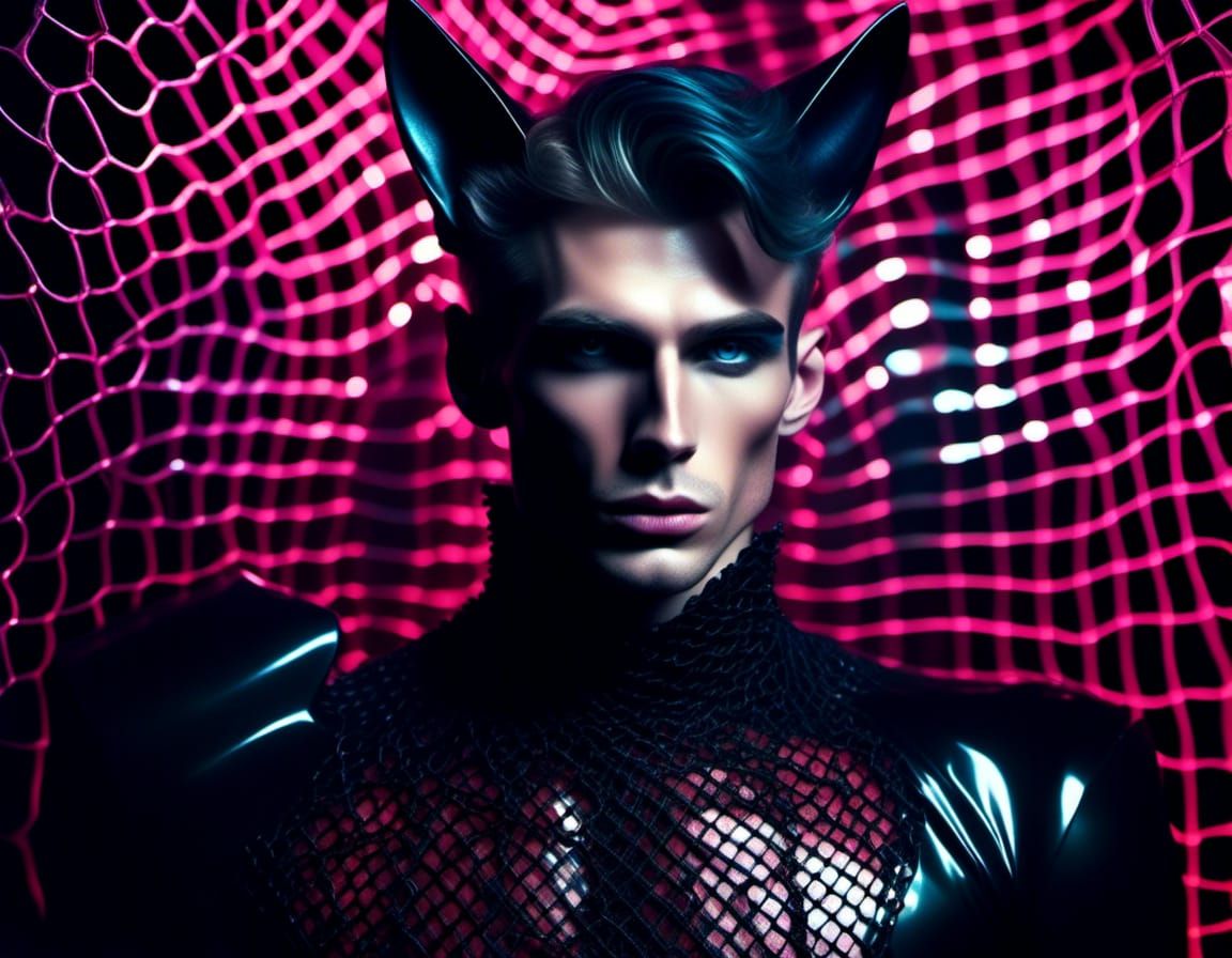 Glam Latex Portrait with Cat Ears in Chiaroscuro