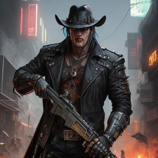 Cyberpunk Vampire Cowboy with Metal Jaw