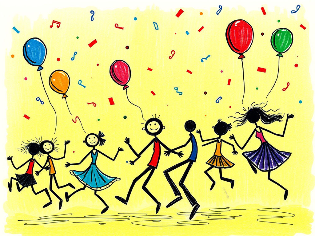 Joyful Stick Figures at a Swing Dance Party