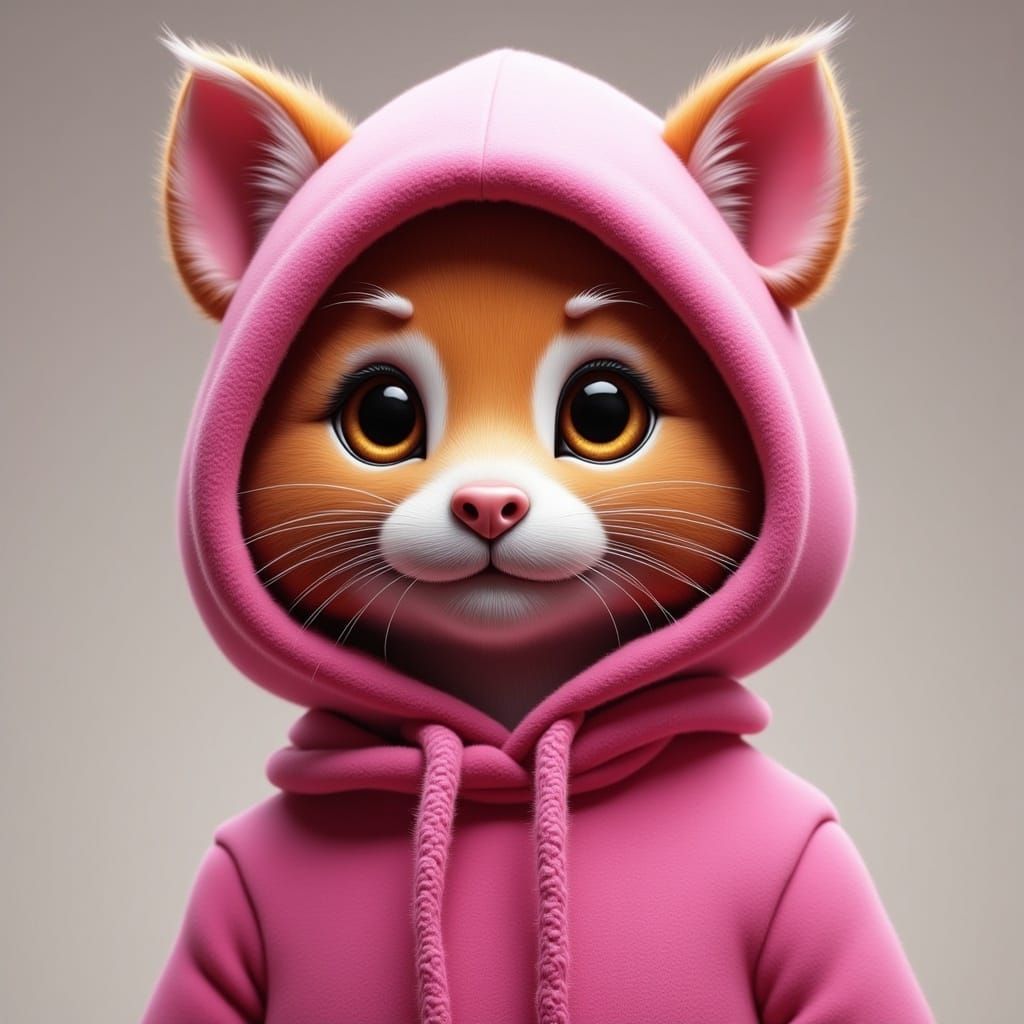 Cute Anthropomorphic Kitty in Pink Hoodie