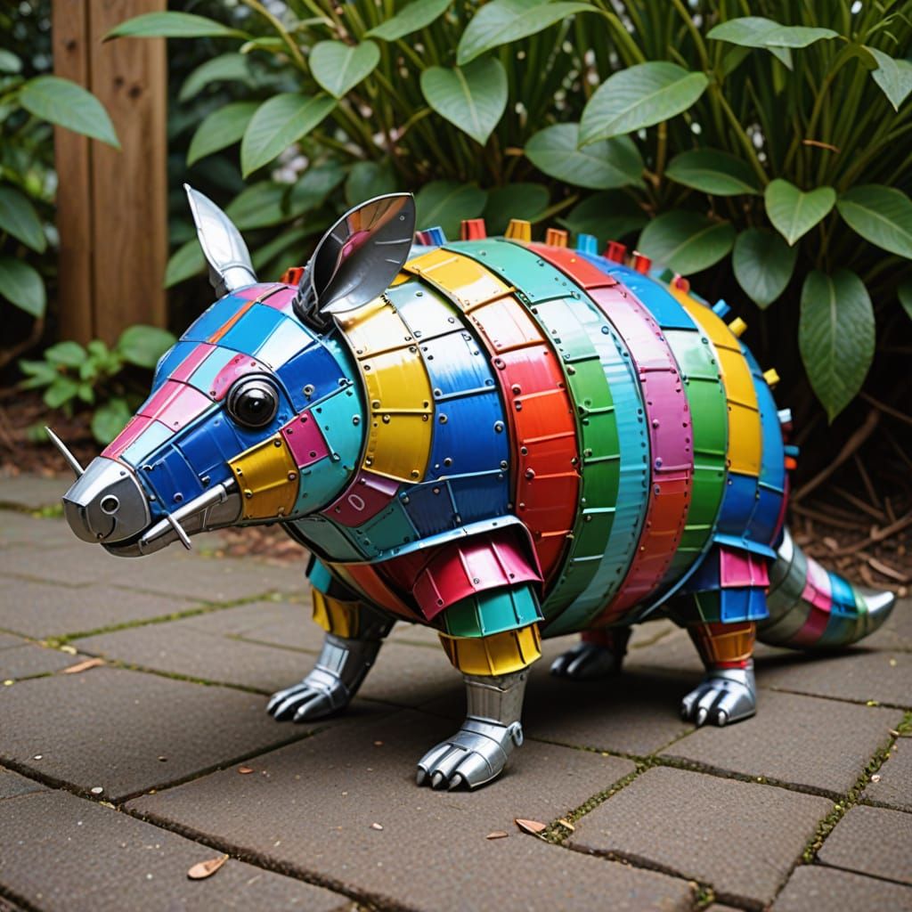 Armadillo Sculpture Made of Colorful Tin Cans