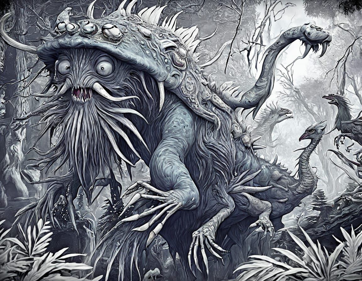 A ANIMATED DORKISH MONSTER ROAMS THE BOGOMIL WOODS LOOKING FOR SOMETHING TO EAT ....