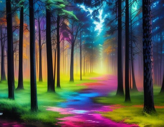 Colorful Graffiti Forest with Ray Tracing Reflections