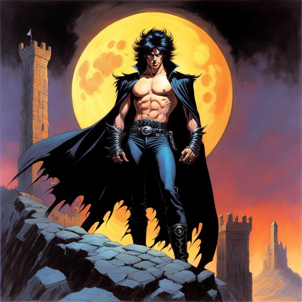 Gothic Vampire in Bioluminescent Glow, Comic Book Art