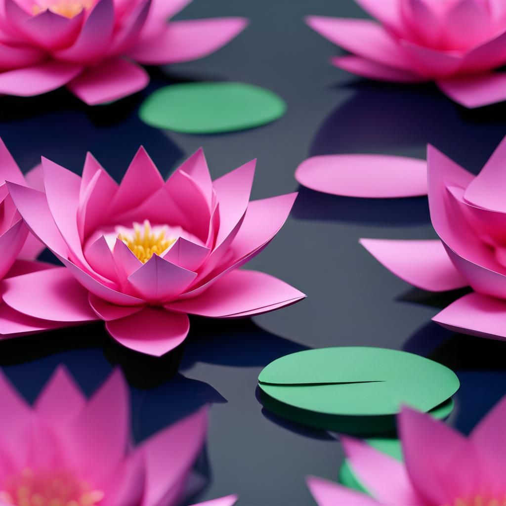 Water Lily Origami Papercraft at Night