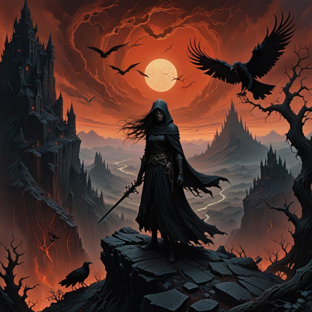 Sorceress of Dark Magic in a Haunting Gothic Realm