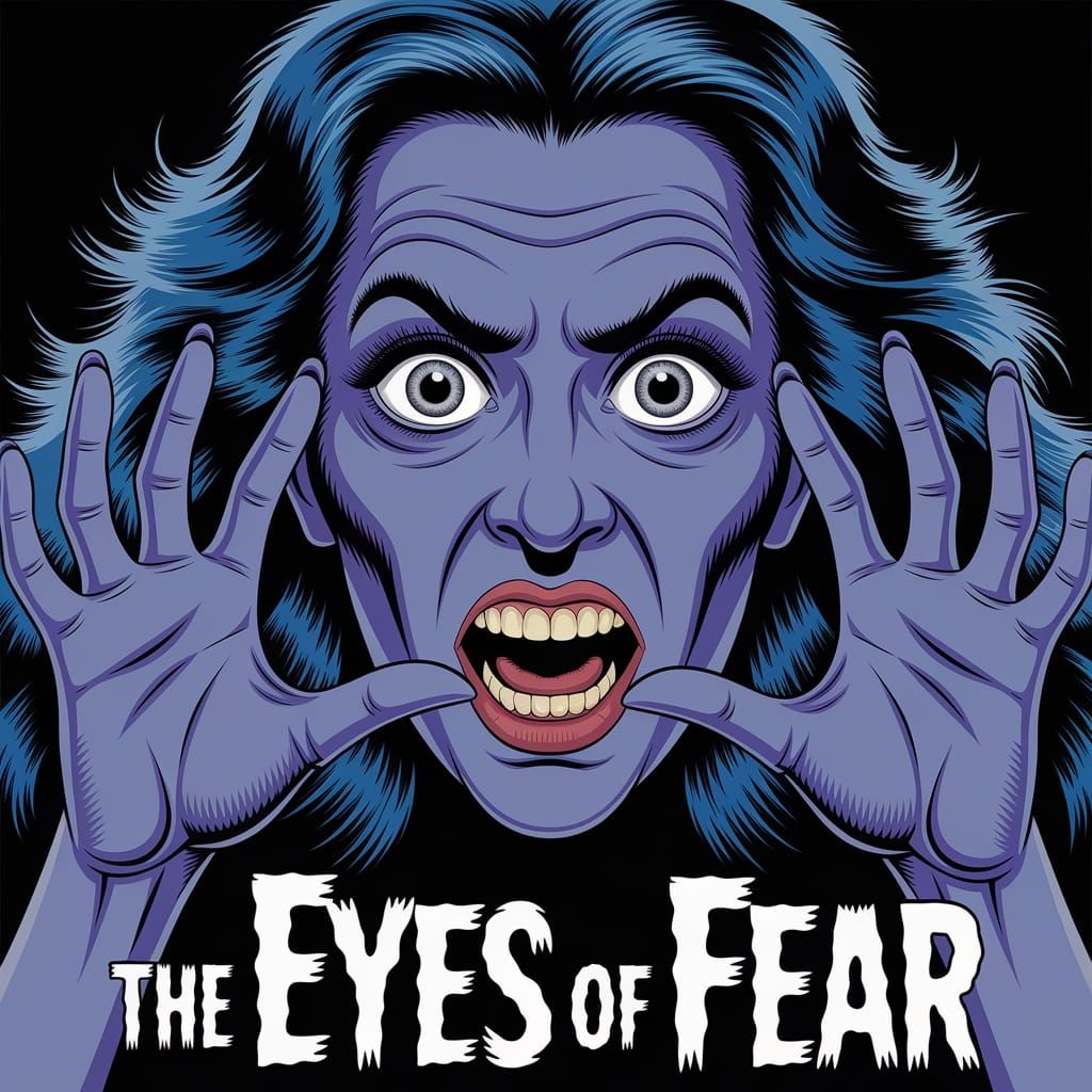 A 1960s horror movie poster featuring a witch-like woman, de...