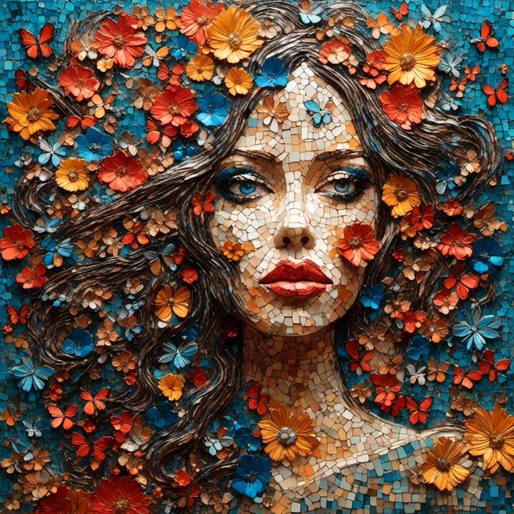 Surrealist Mosaic Art of Women's Faces