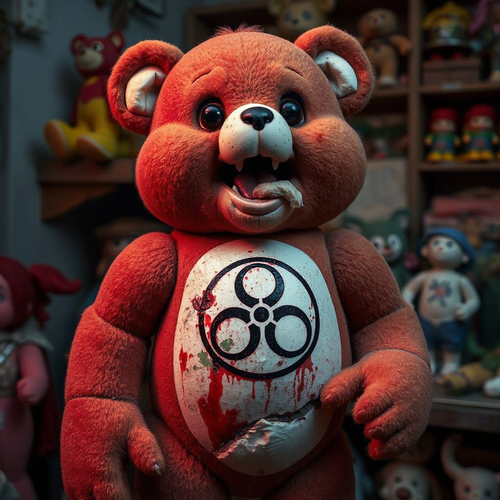 Zombie Care Bear in Photorealistic Style