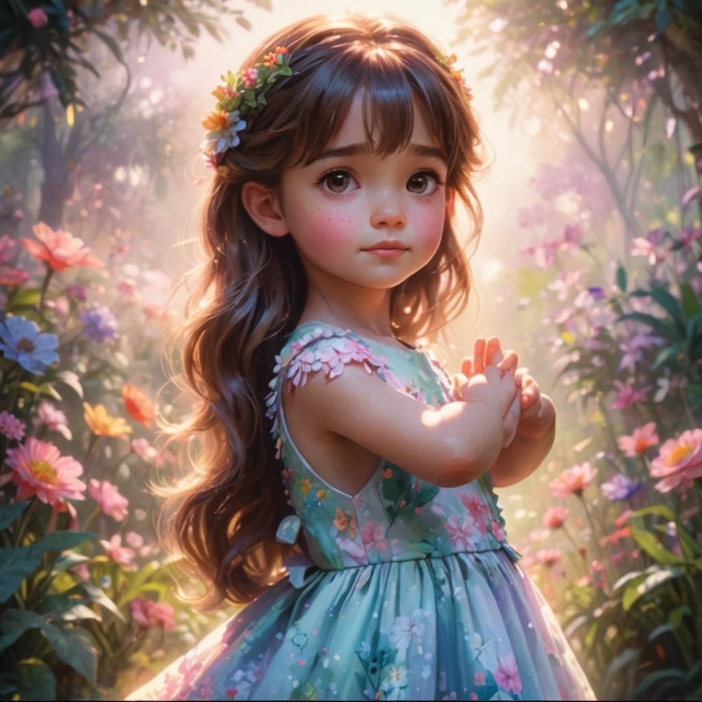 Girl in Floral Dress: Dreamy 3D Pixar-Inspired Art