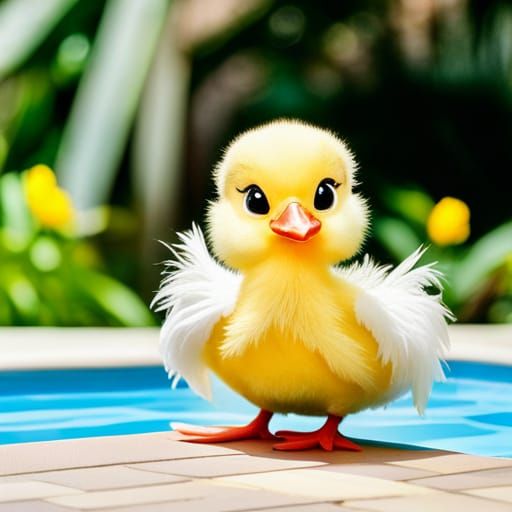 Chibi Duckling at the Pool: Digital Japanese Art