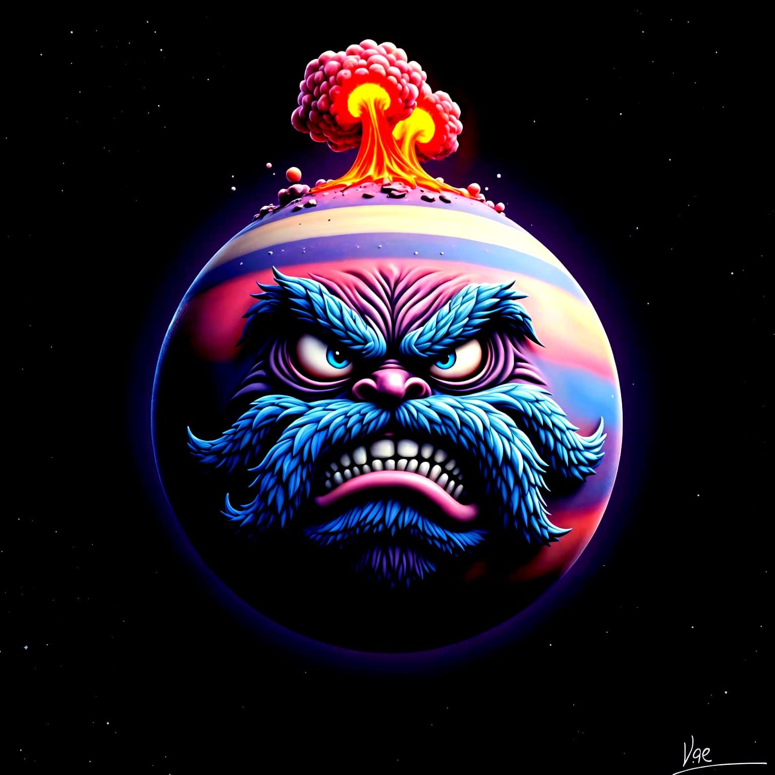 Angry Pluto Ice Volcano Eruption in Cosmic Purple