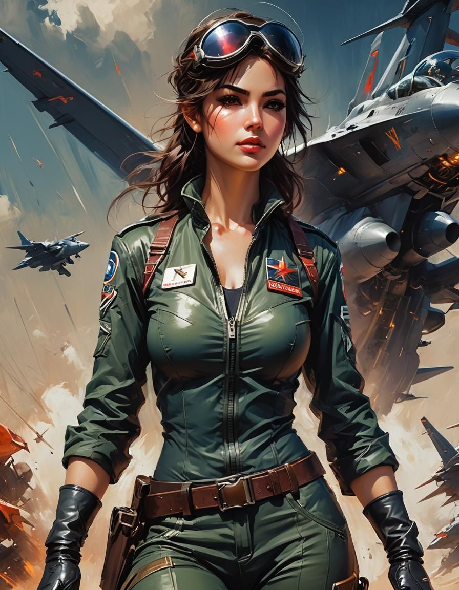 Attractive Female Fighter Pilot in Anime Style