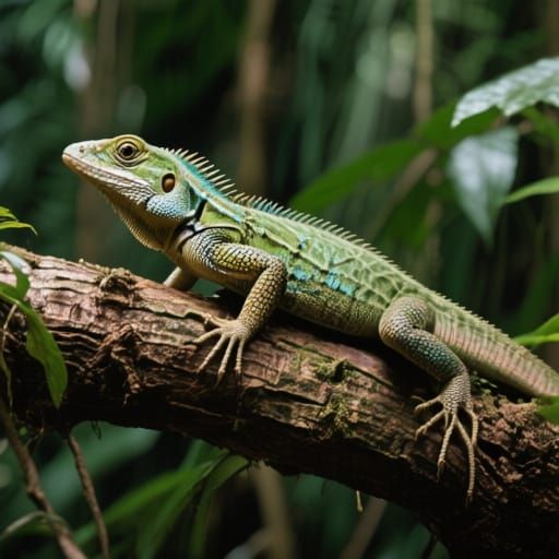 Lizard Lounging on Jungle Branch