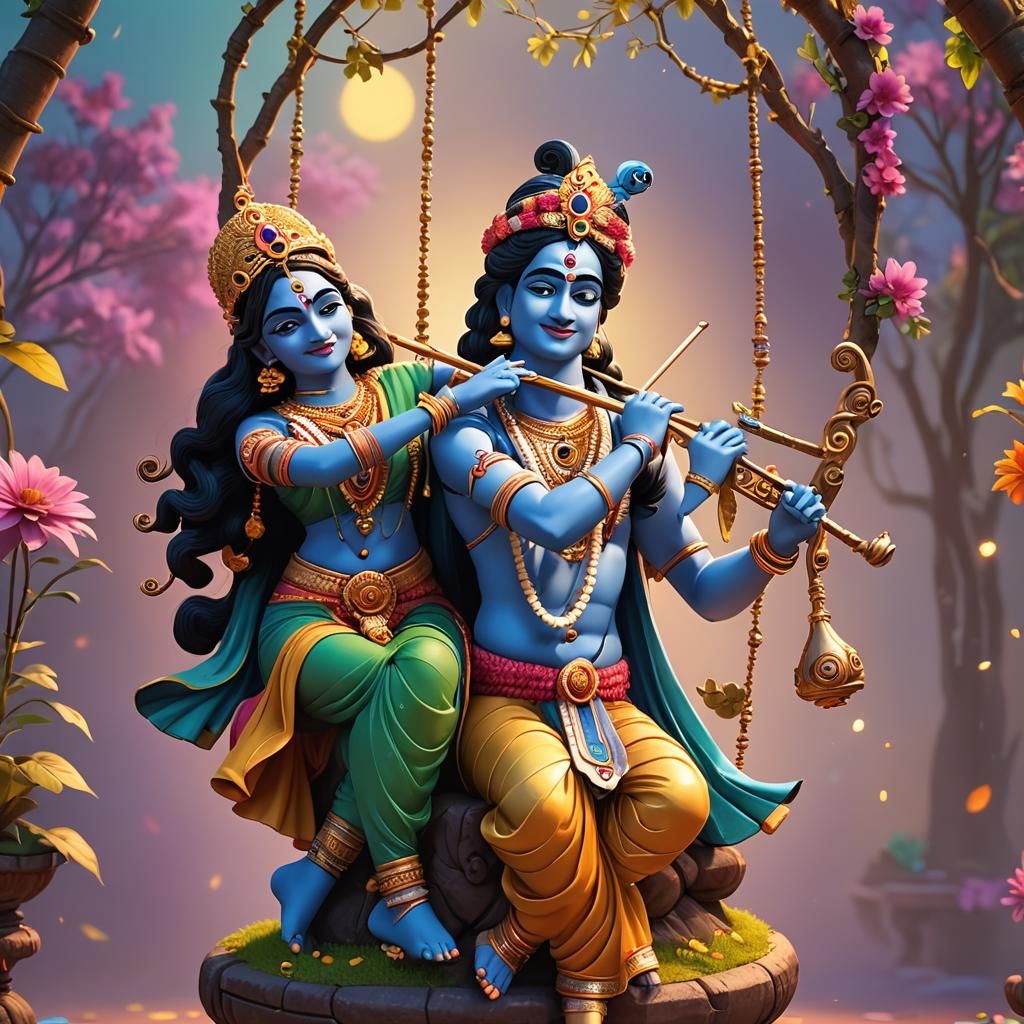 Radha Krishna on Swing: A Pixar-Style 3D Render