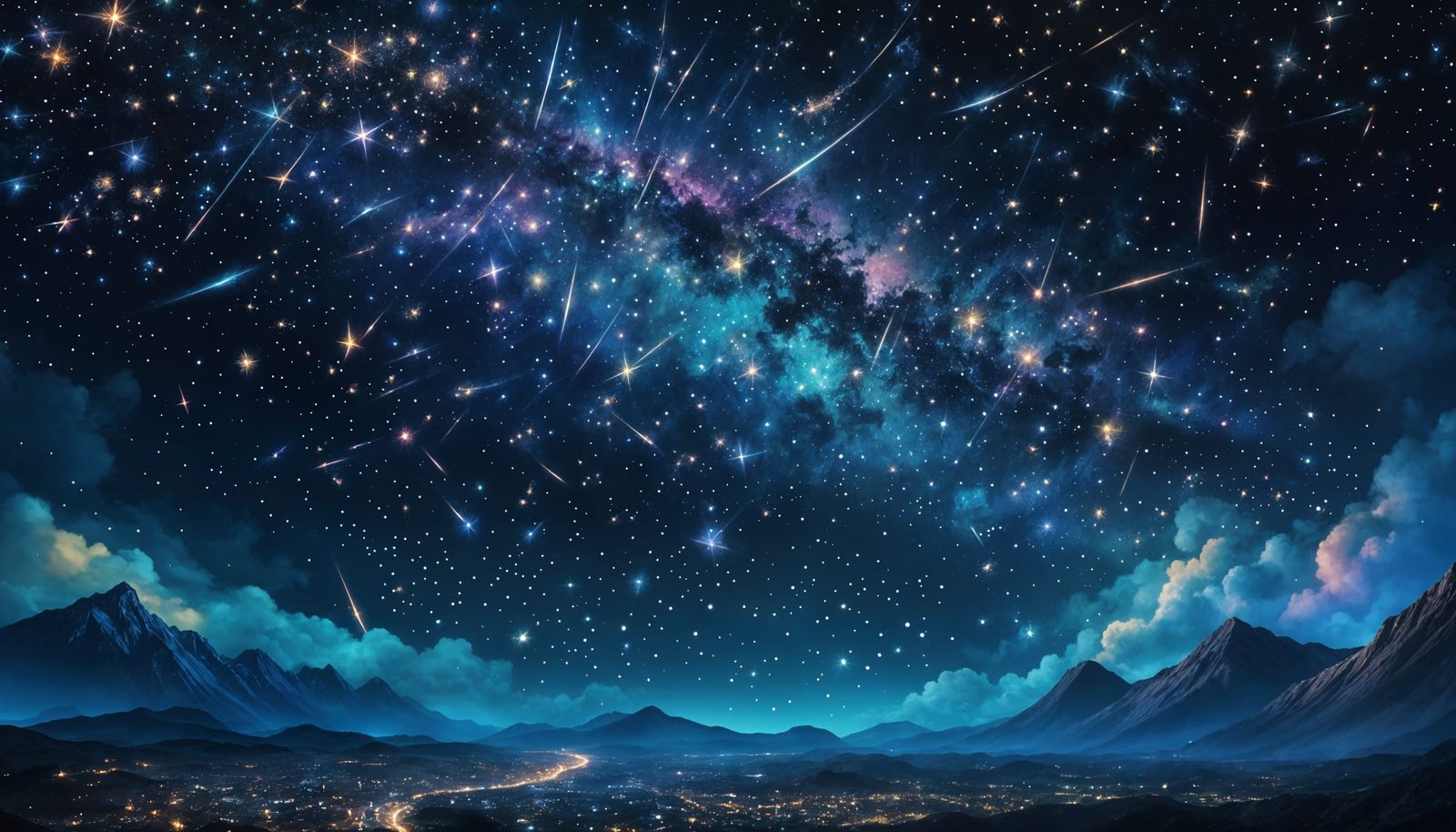 Dreamlike Starry Night Sky with Shooting Stars