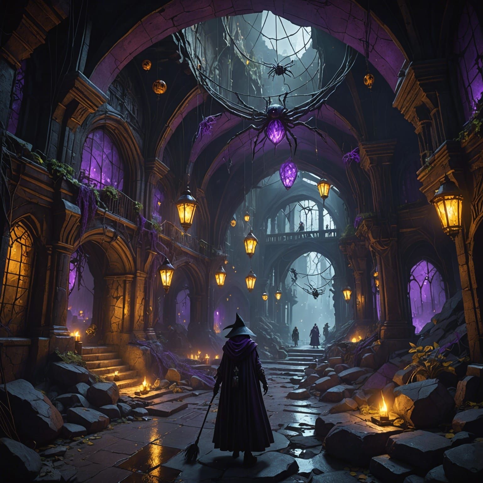 Dark Fantasy Witch City Covered in Webs