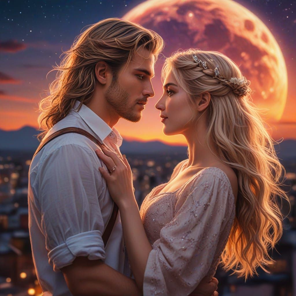 Handsome Man and Gorgeous Neko Princess Under a Vibrant Gala...