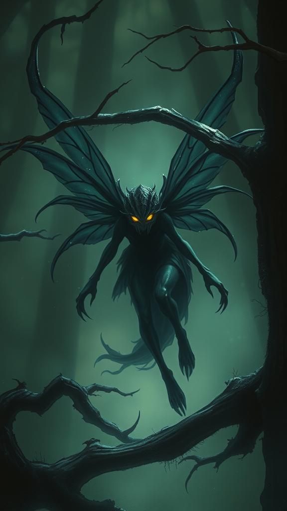 Dark Fairy in Magic Forest, Ethereal Fantasy Art