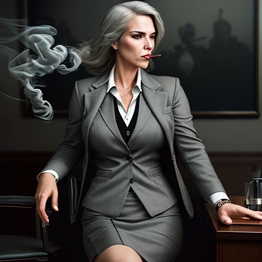 Businesswoman Smoking Cigar in Boardroom: Hyperrealistic HDR