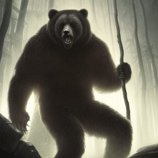 Monstrous Wherebear in Dark Forest, Fantasy Art