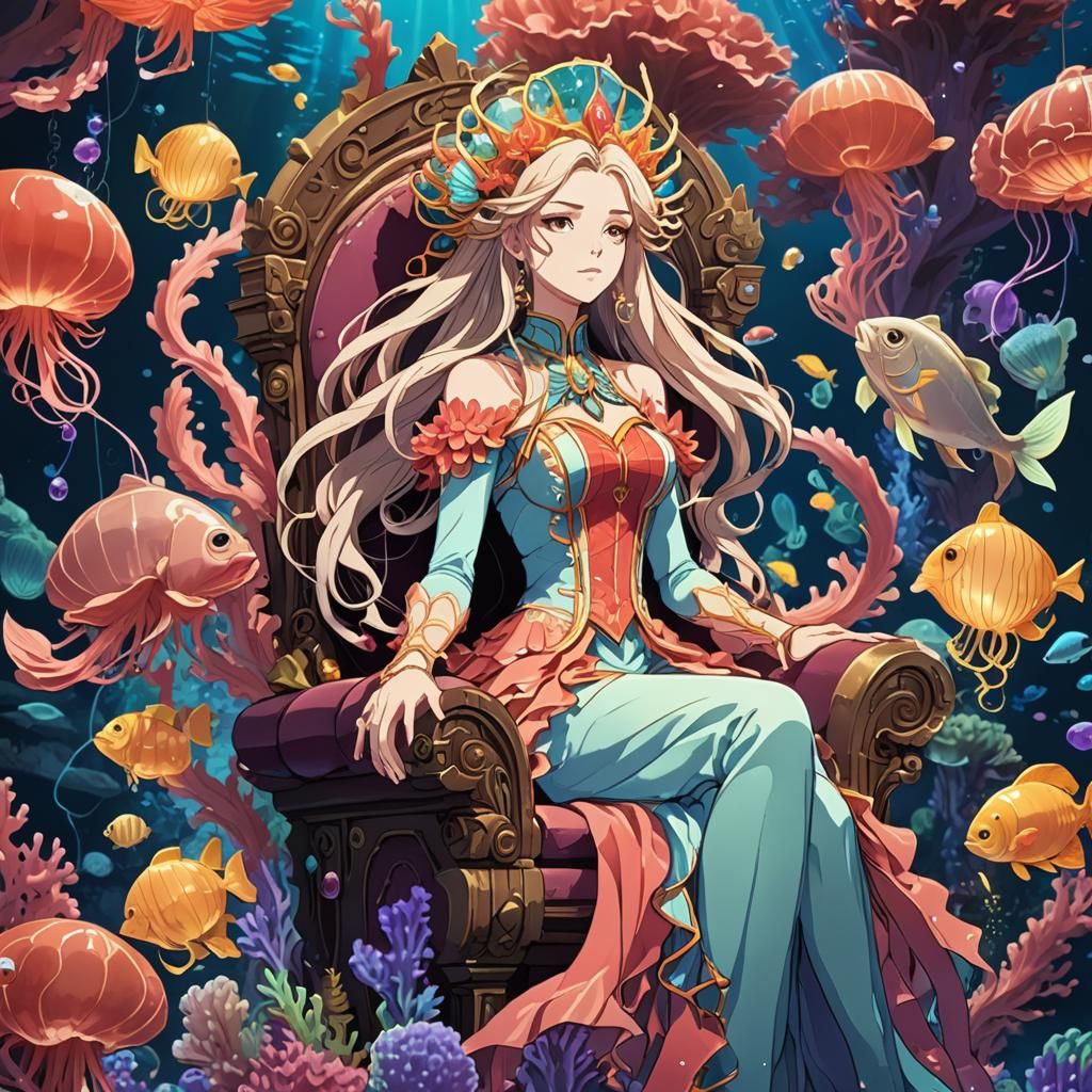 Coral Queen of Sirens in Anime Style
