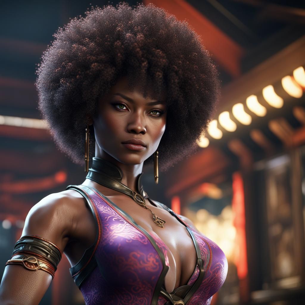 Jun Kazama as Afro-Japanese Woman: Detailed Matte Painting