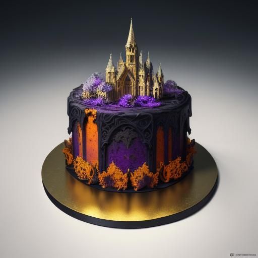Ornate Halloween Cake with Gothic Decor
