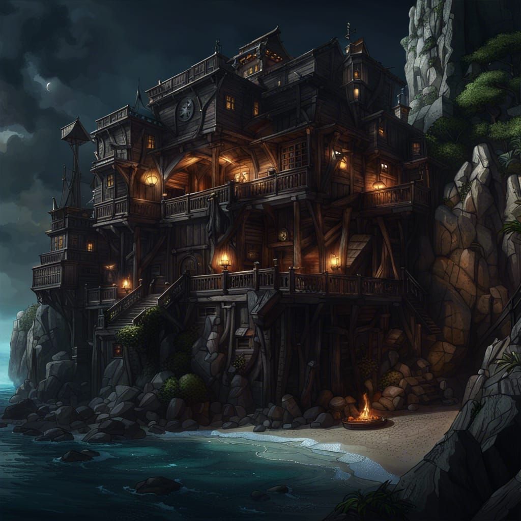 Majestic Pirate Palace on Secluded Island as Digital Art