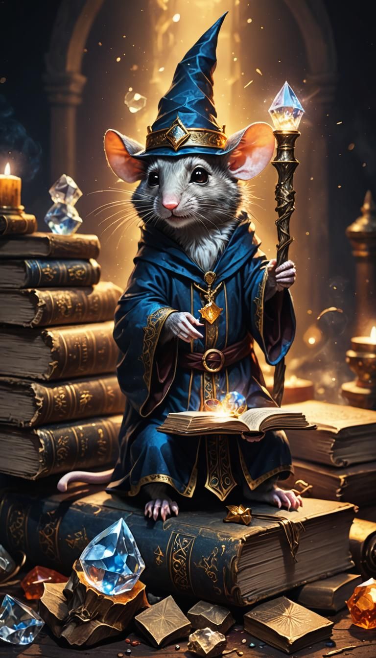 Whimsical Wizard Mouse in Fantasy Illustration