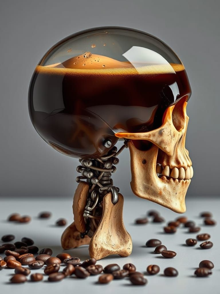 Biomechanical Skull with Coffee Filled Cranium