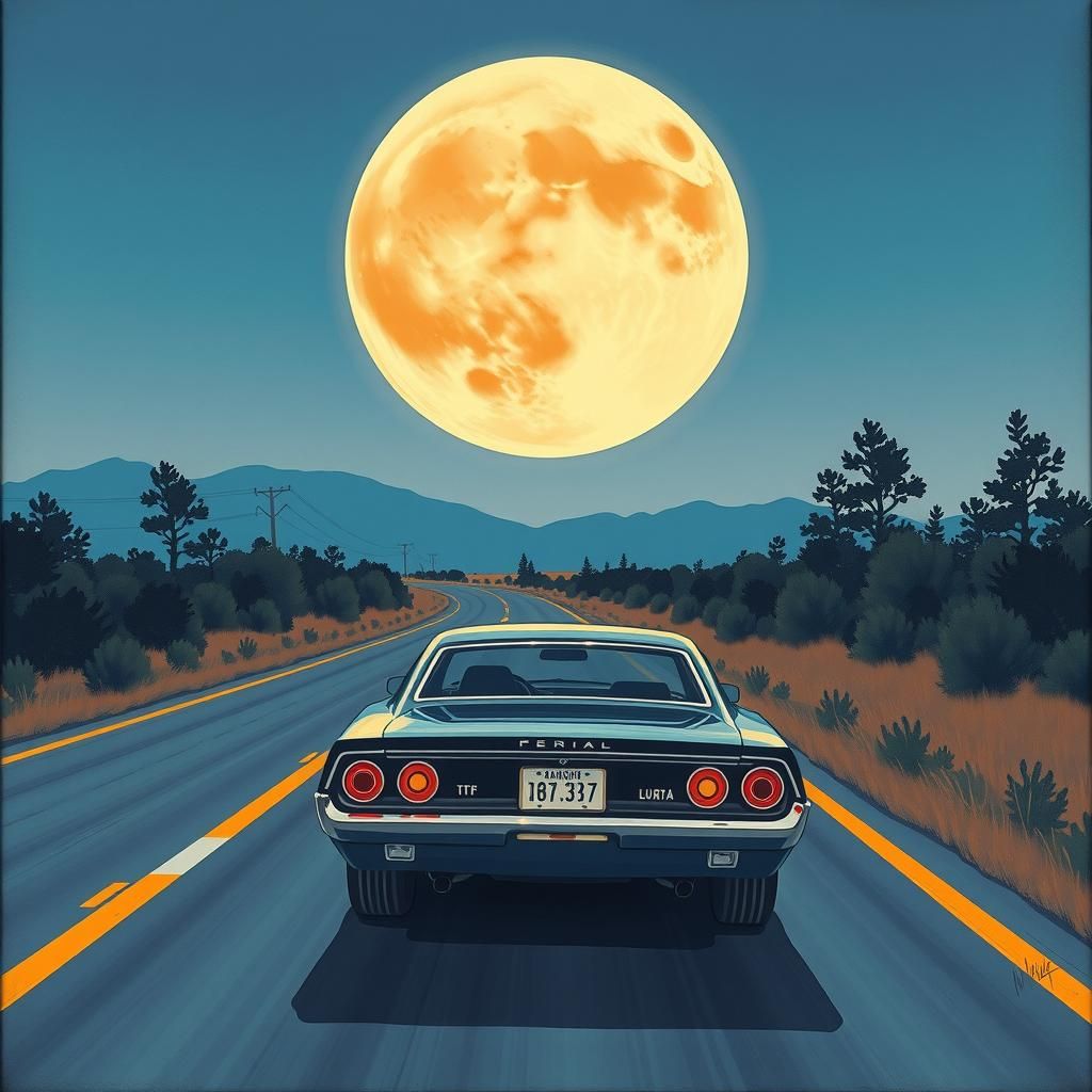Retrofuturistic Car at Night in Album Cover Art